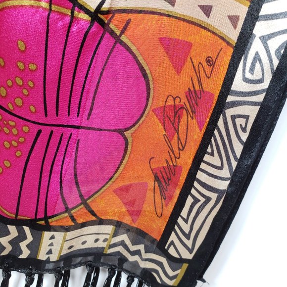 Laurel Burch Vintage Silk Cat Scarf w/ Fringe - Picture 6 of 10